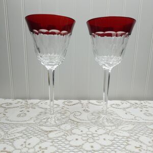 Waterford Crystal Red Cut to Clear Wine Glasses Set of 2
